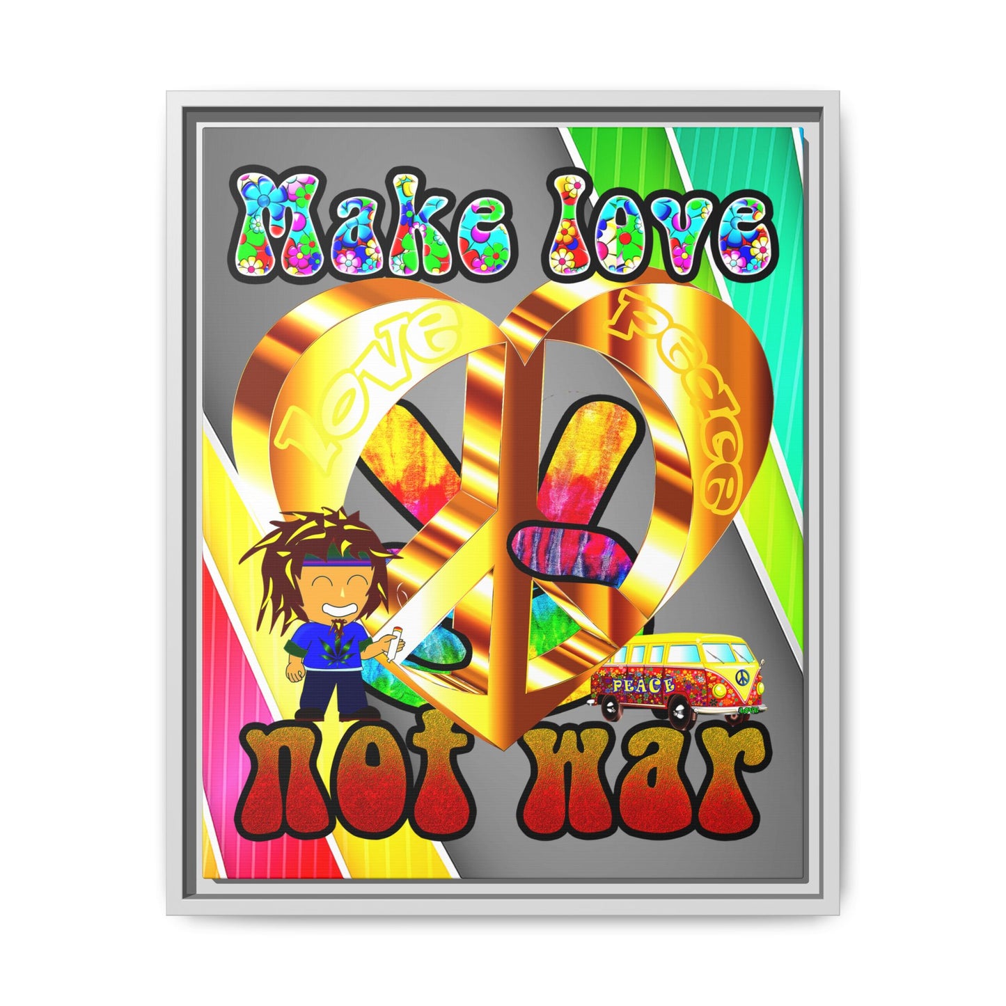 love peace - framed canvas art (rainbow split)