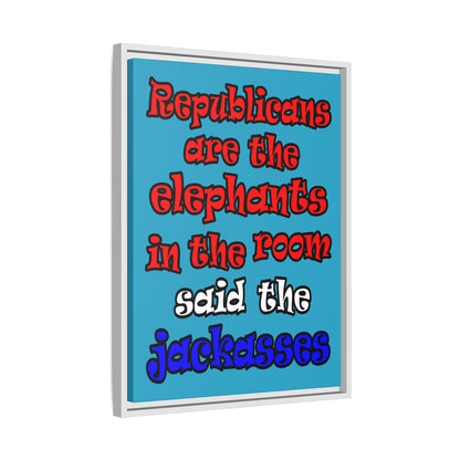 donkeys and elephants - framed canvas art (turquoise)
