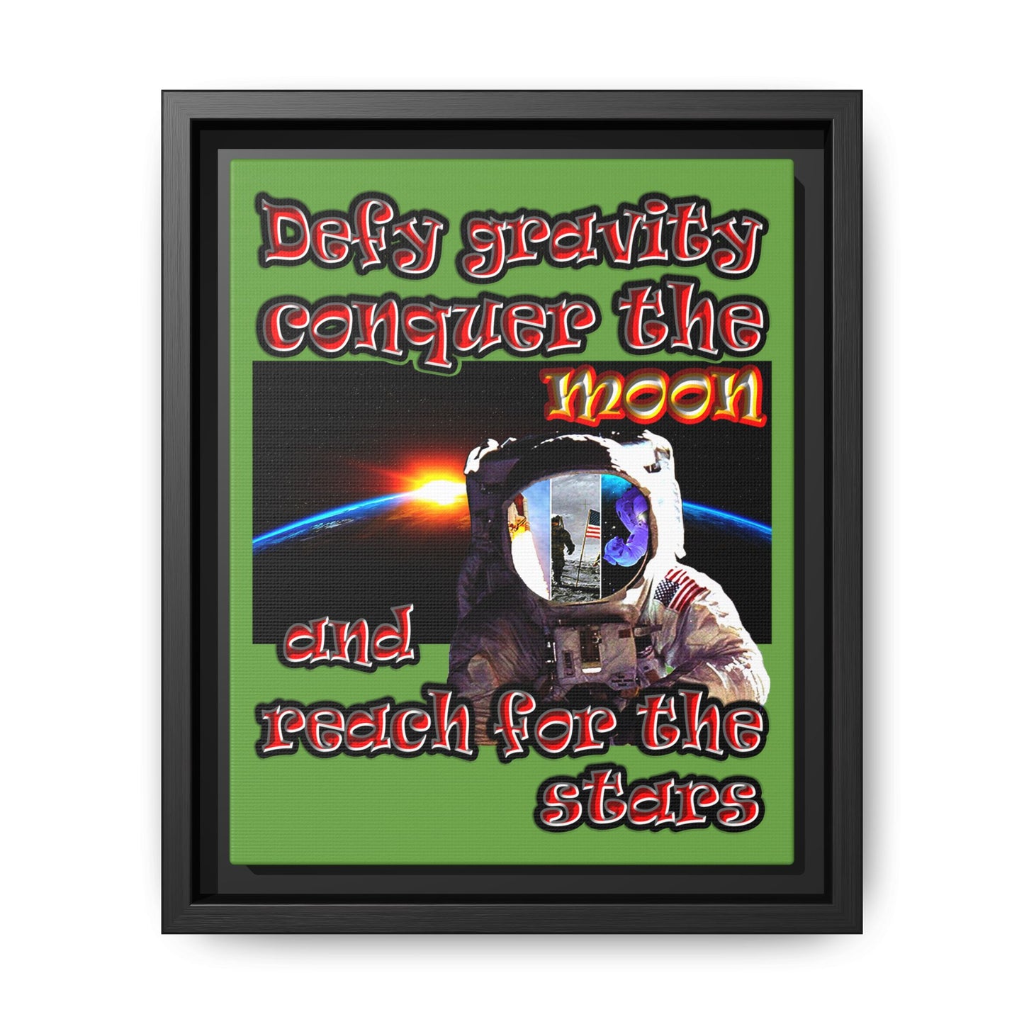 defy conquer reach - framed canvas art (green)