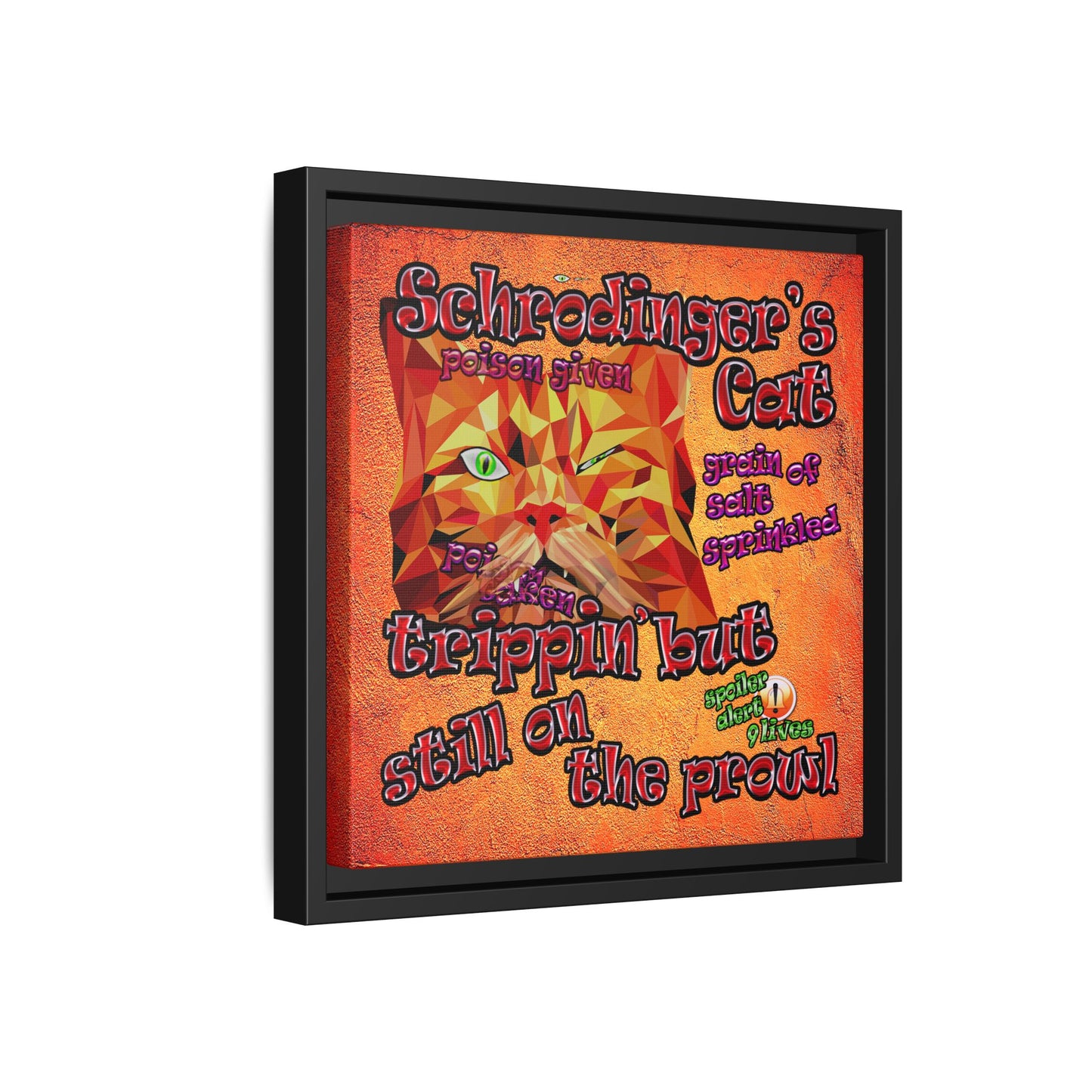 schrodinger's cat - framed canvas art (burnt orange)
