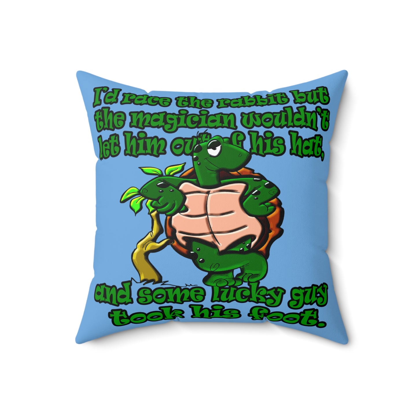 turtle race - Spun Polyester Square Pillow - (light blue)