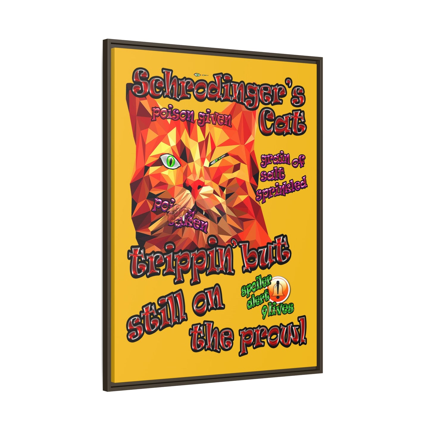 schrodinger's cat - framed canvas art (yellow)