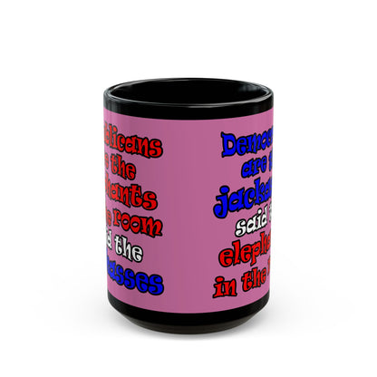 donkeys and elephants - Black Mug (light pink)