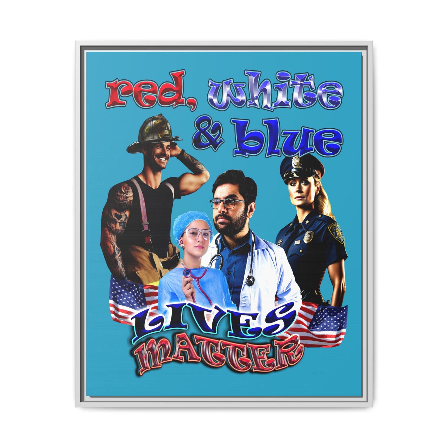 rw&b lives matter - framed canvas art (turquoise)