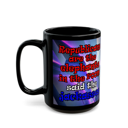donkeys and elephants - Black Mug (grey-pink wave)