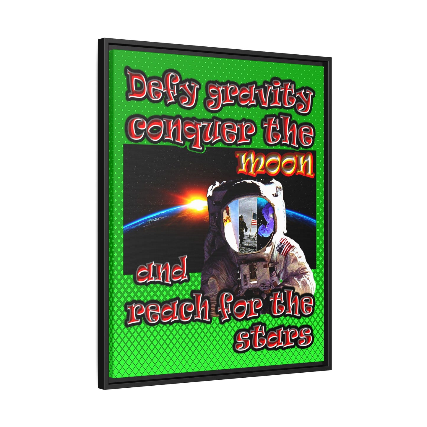defy conquer reach - framed canvas art (logo green)