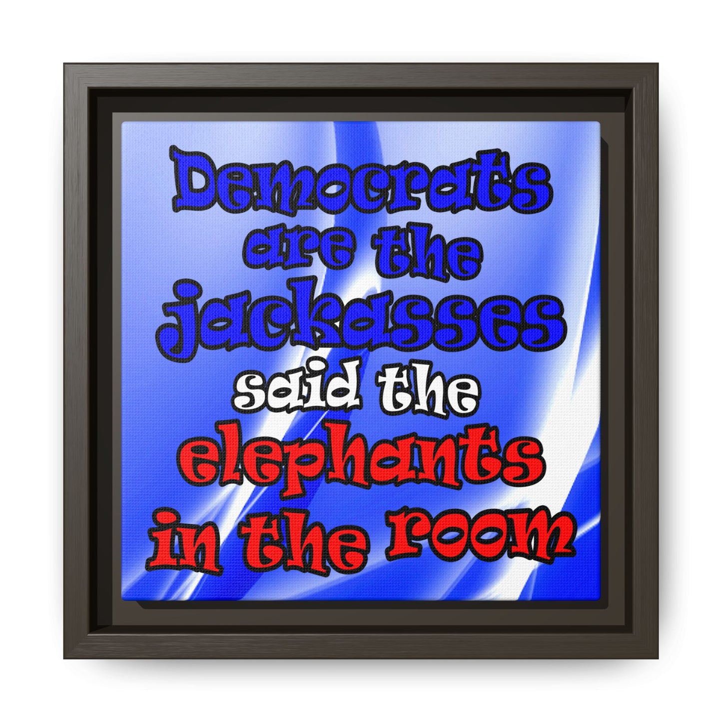 donkeys and elephants - framed canvas art (blue-white wave)
