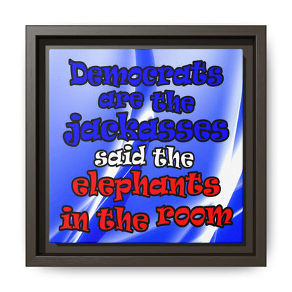 donkeys and elephants - framed canvas art (blue-white wave)