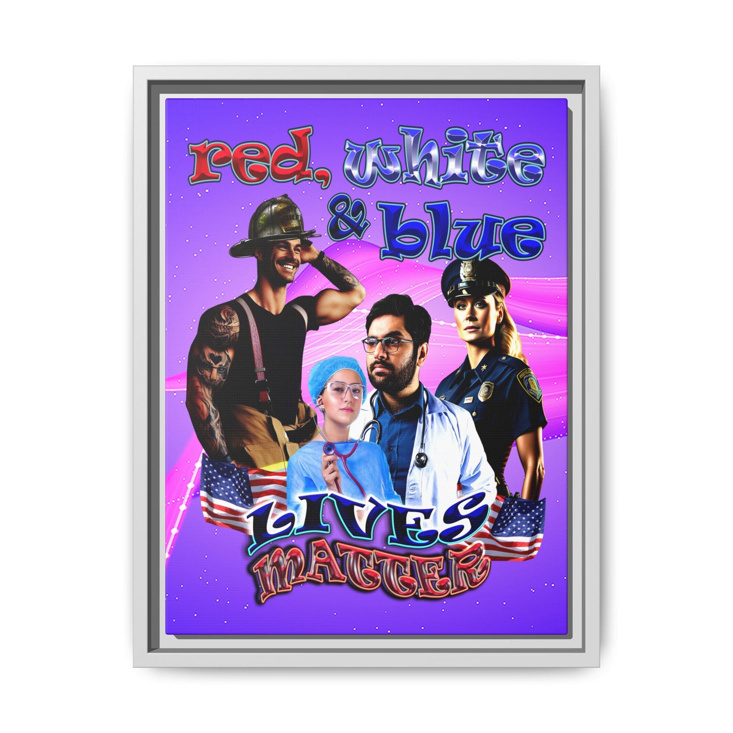 rw&b lives matter - framed canvas art (purple-pink wave)