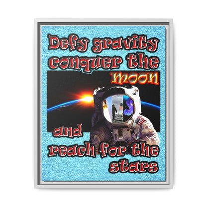 defy conquer reach - framed canvas art (faded blue)
