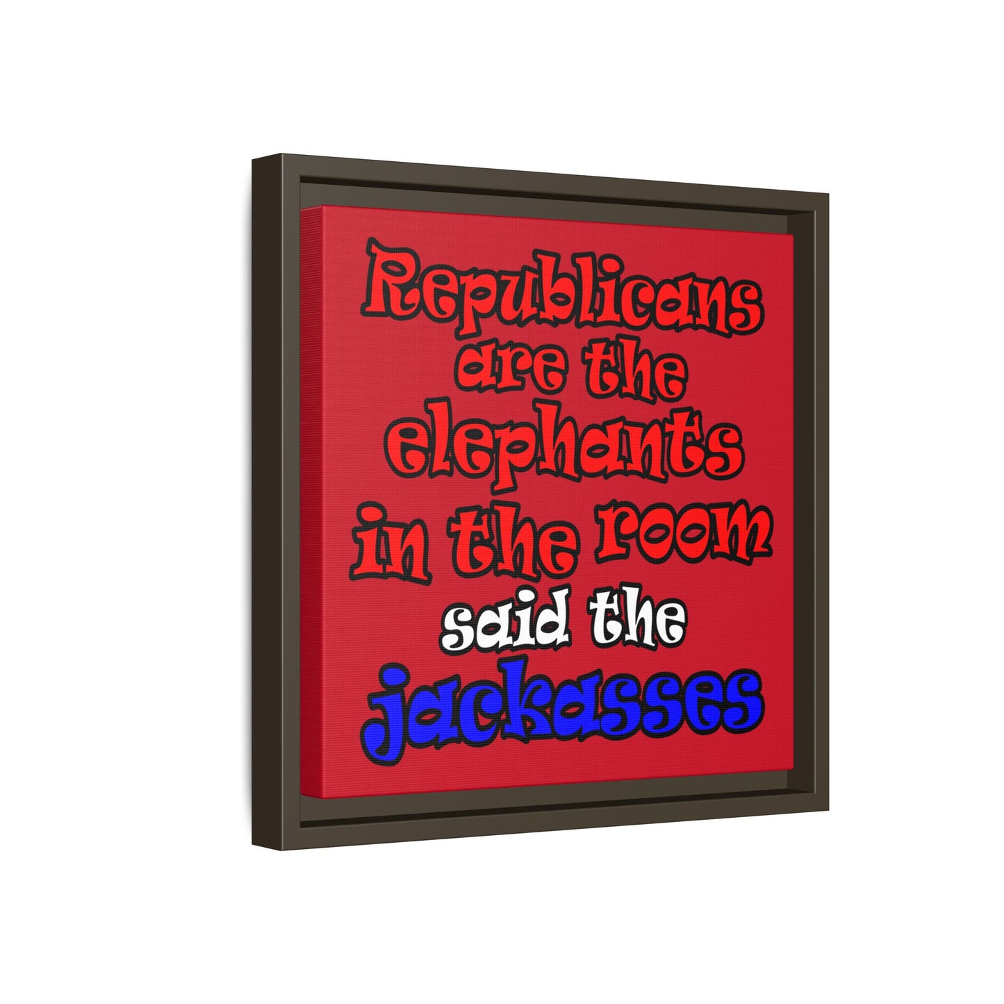 donkeys and elephants - framed canvas art (dark red)