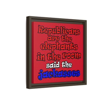 donkeys and elephants - framed canvas art (dark red)
