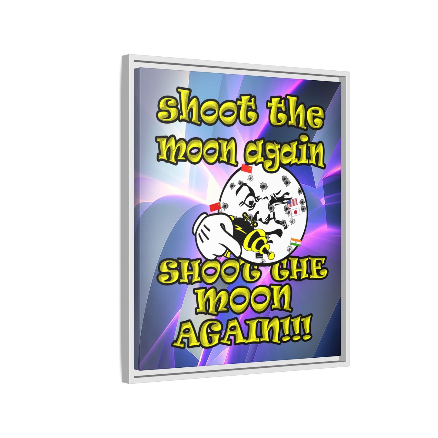 shoot the moon again - framed canvas art (grey-pink wave)