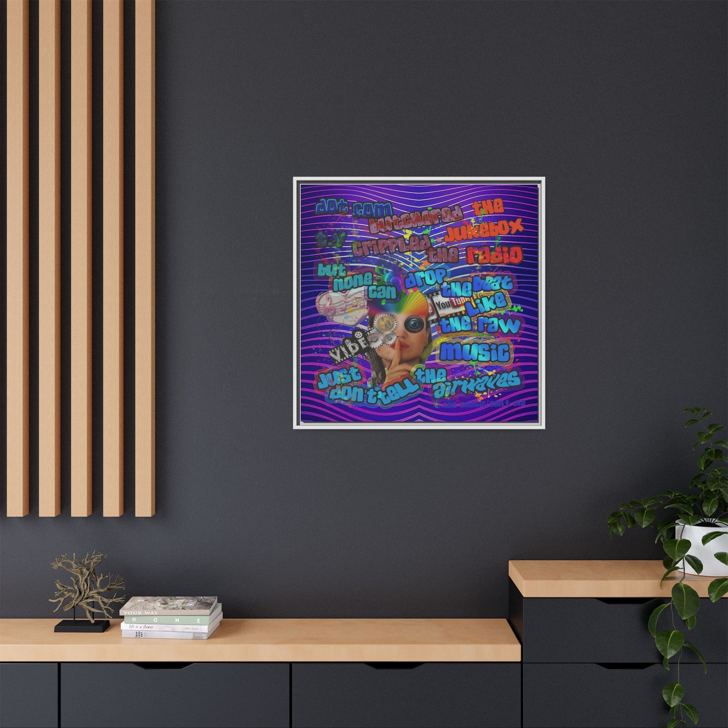 drop the beat - framed canvas art (purple wave)