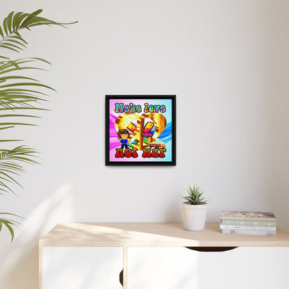 love peace - framed canvas art (light blue-pink wave)