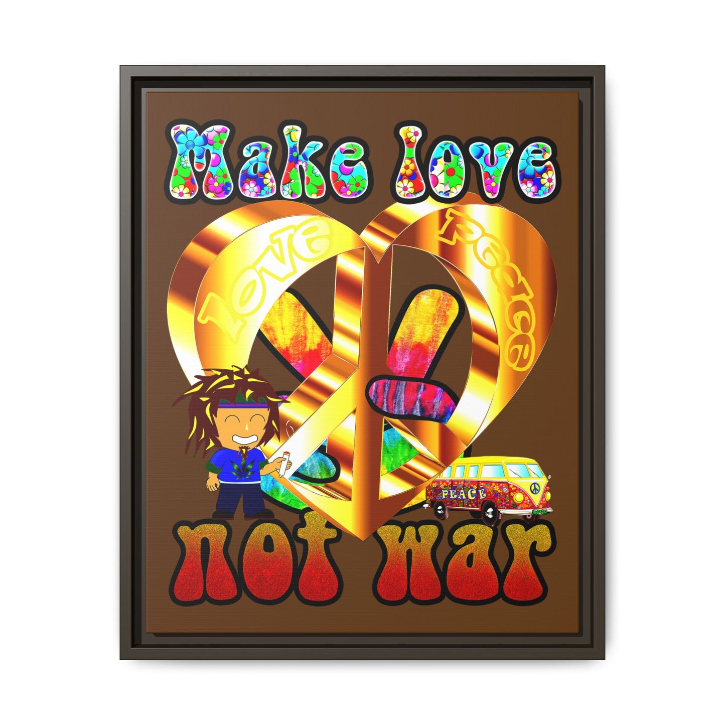love peace - framed canvas art (brown)