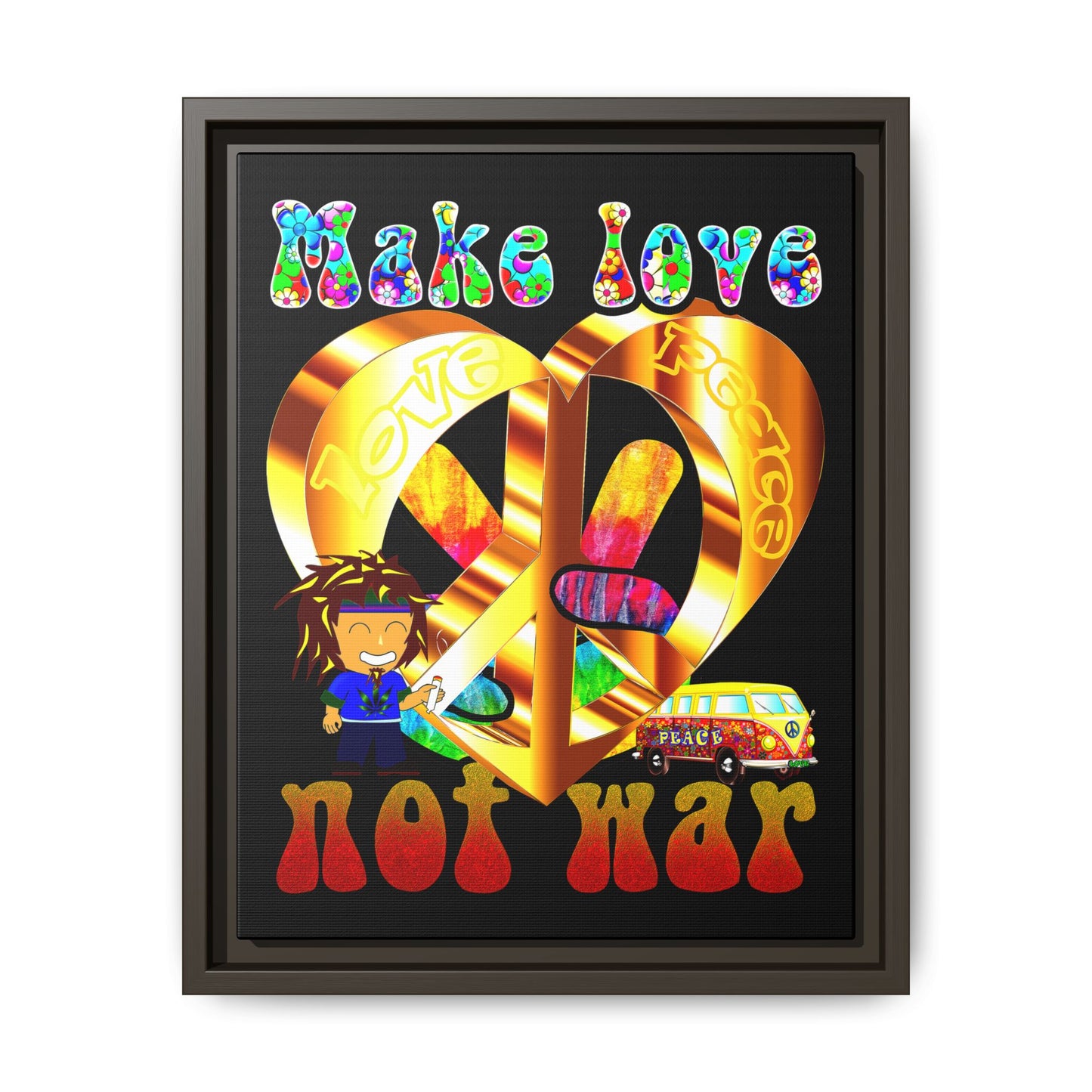 love peace - framed canvas art (black)