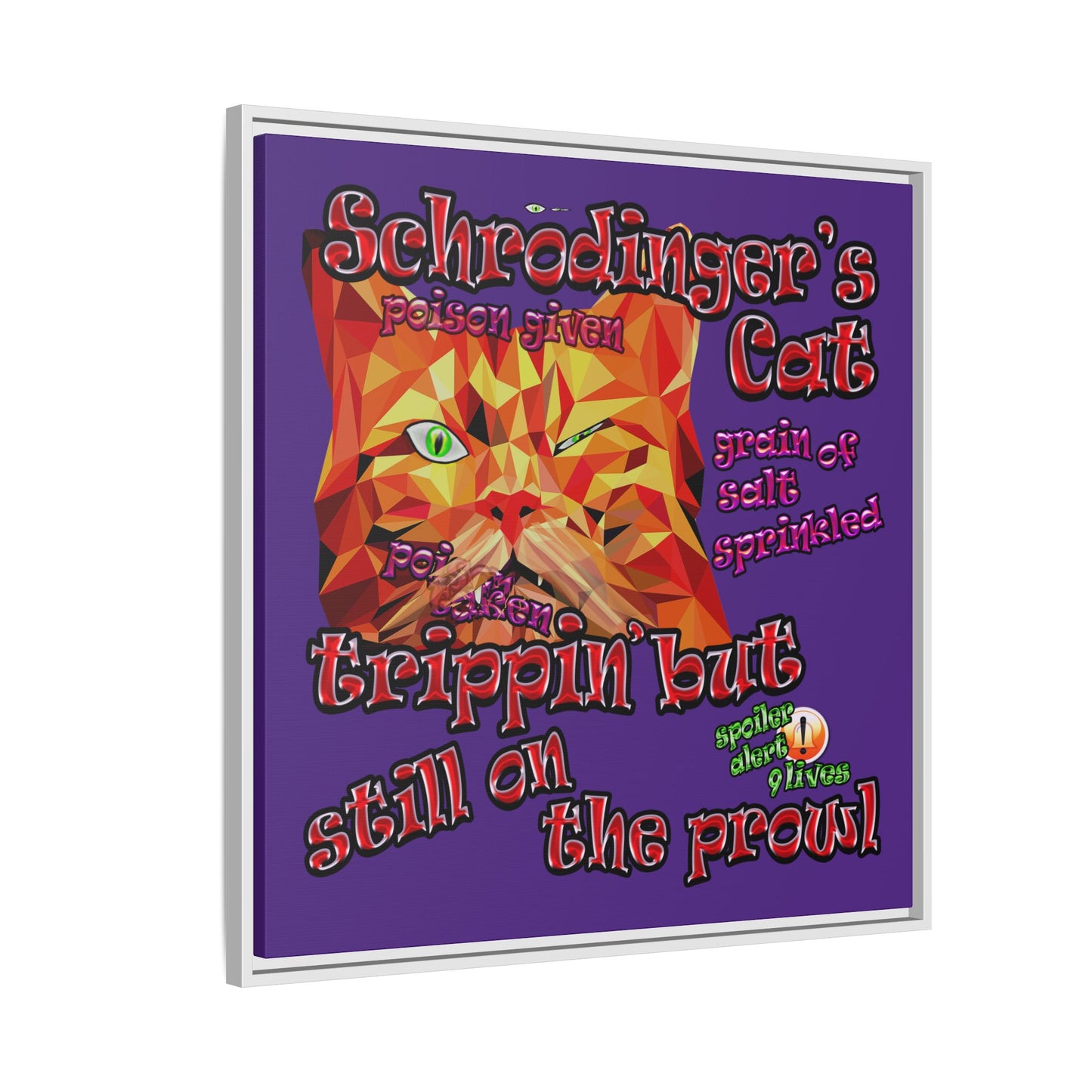 schrodinger's cat - framed canvas art (purple)
