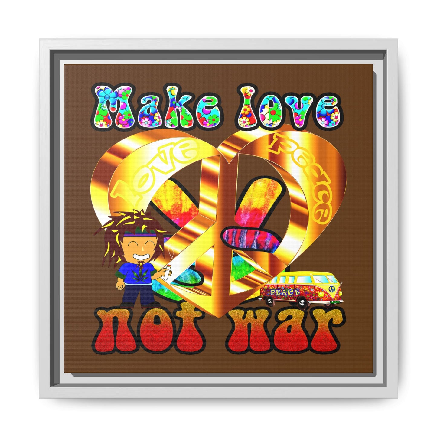love peace - framed canvas art (brown)