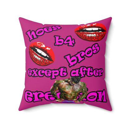 hoes b4 bros - Faux Suede Square Pillow - (pink)