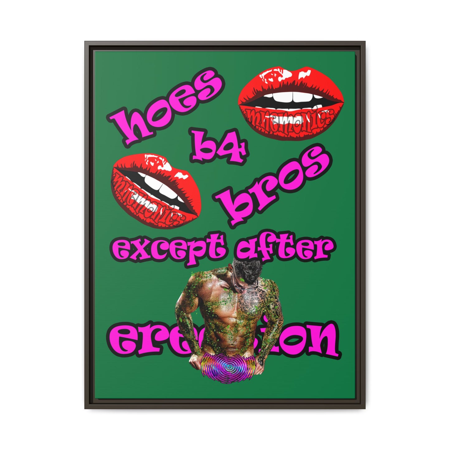 hoes b4 bros - framed canvas art (dark green)