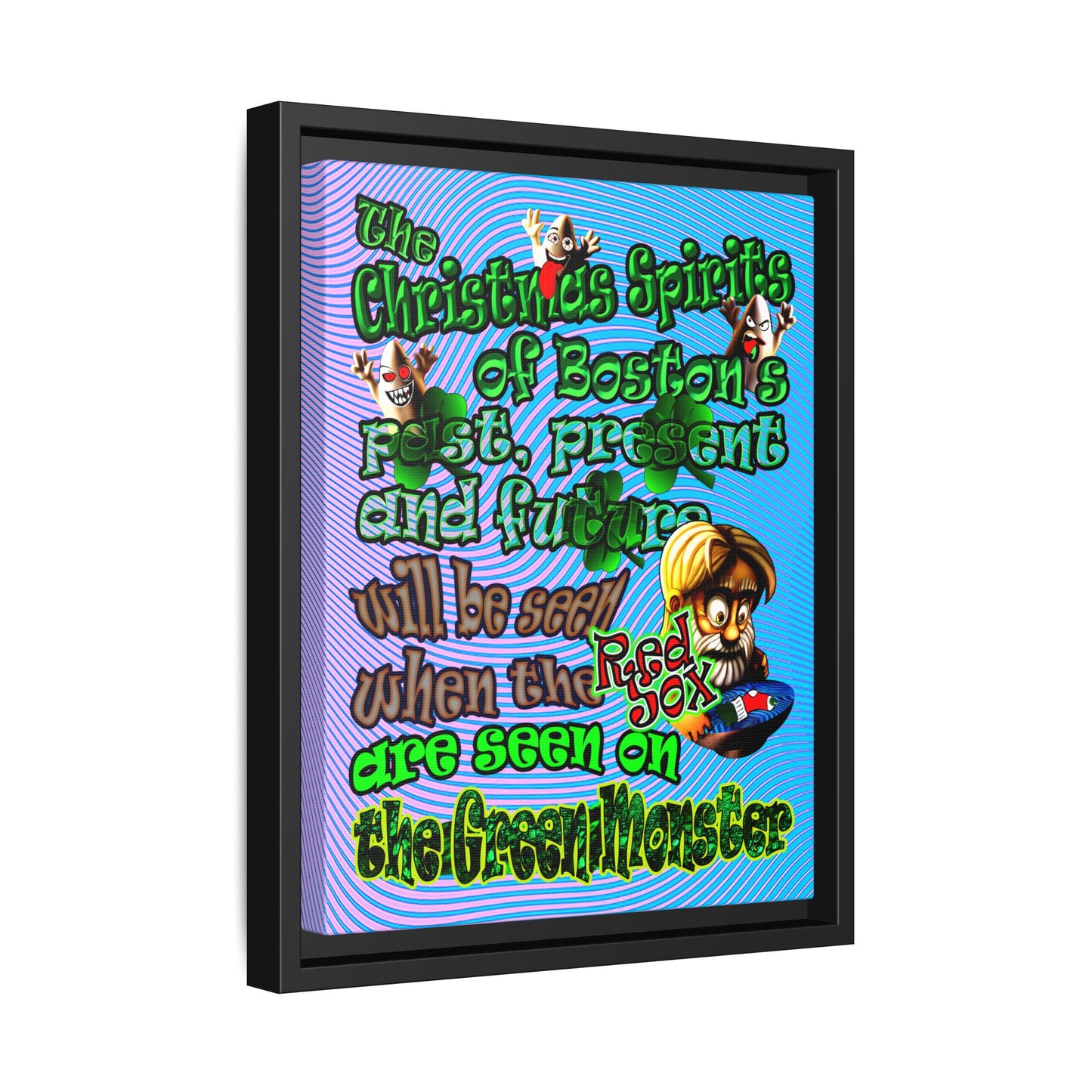 christmas spirits of boston - framed canvas art (light blue-purple wave)