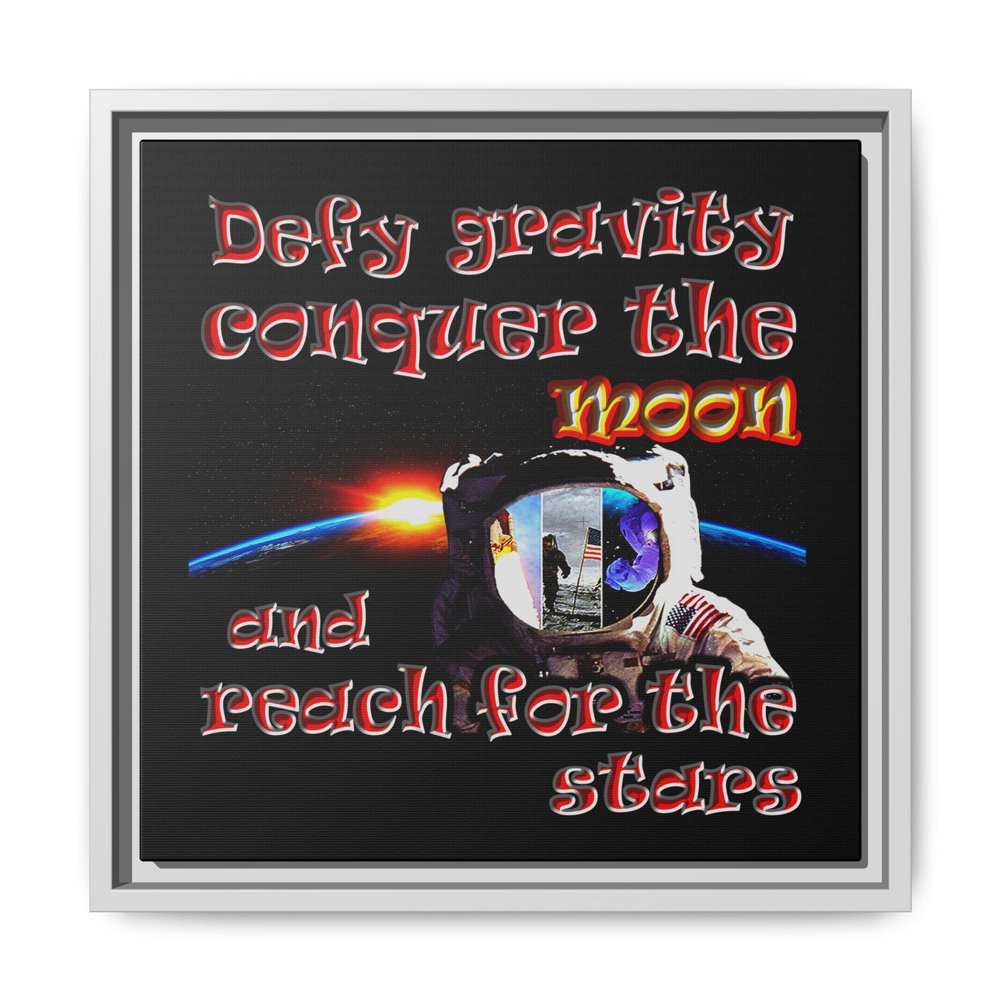 defy conquer reach - framed canvas art (black)