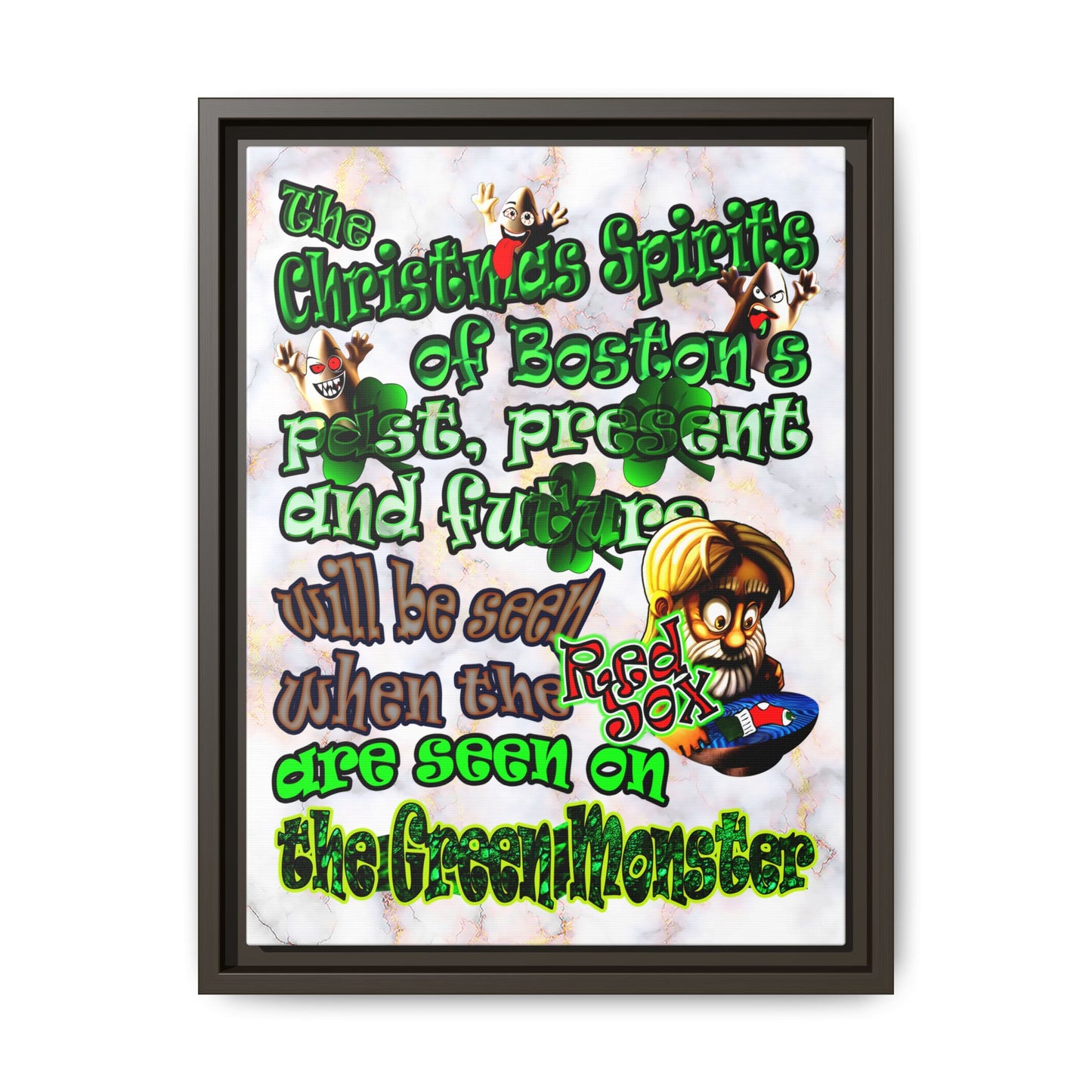 christmas spirits of boston - framed canvas art (white marble)