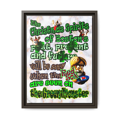 christmas spirits of boston - framed canvas art (white marble)
