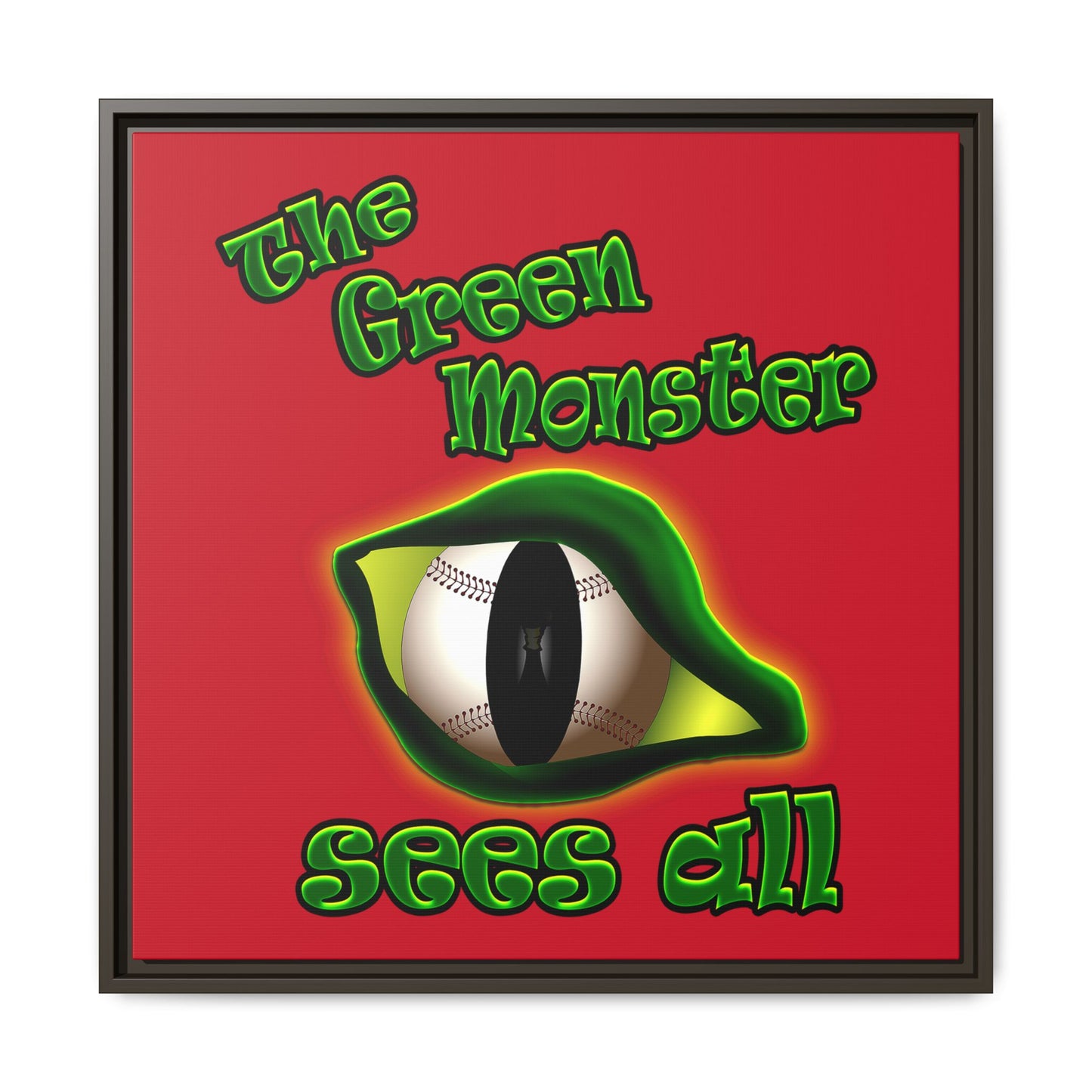 green monster - framed canvas art (dark red)