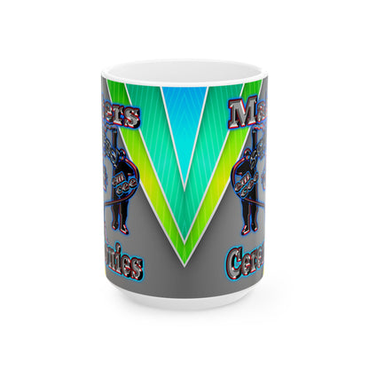 em cee squared - White Mug (rainbow split)