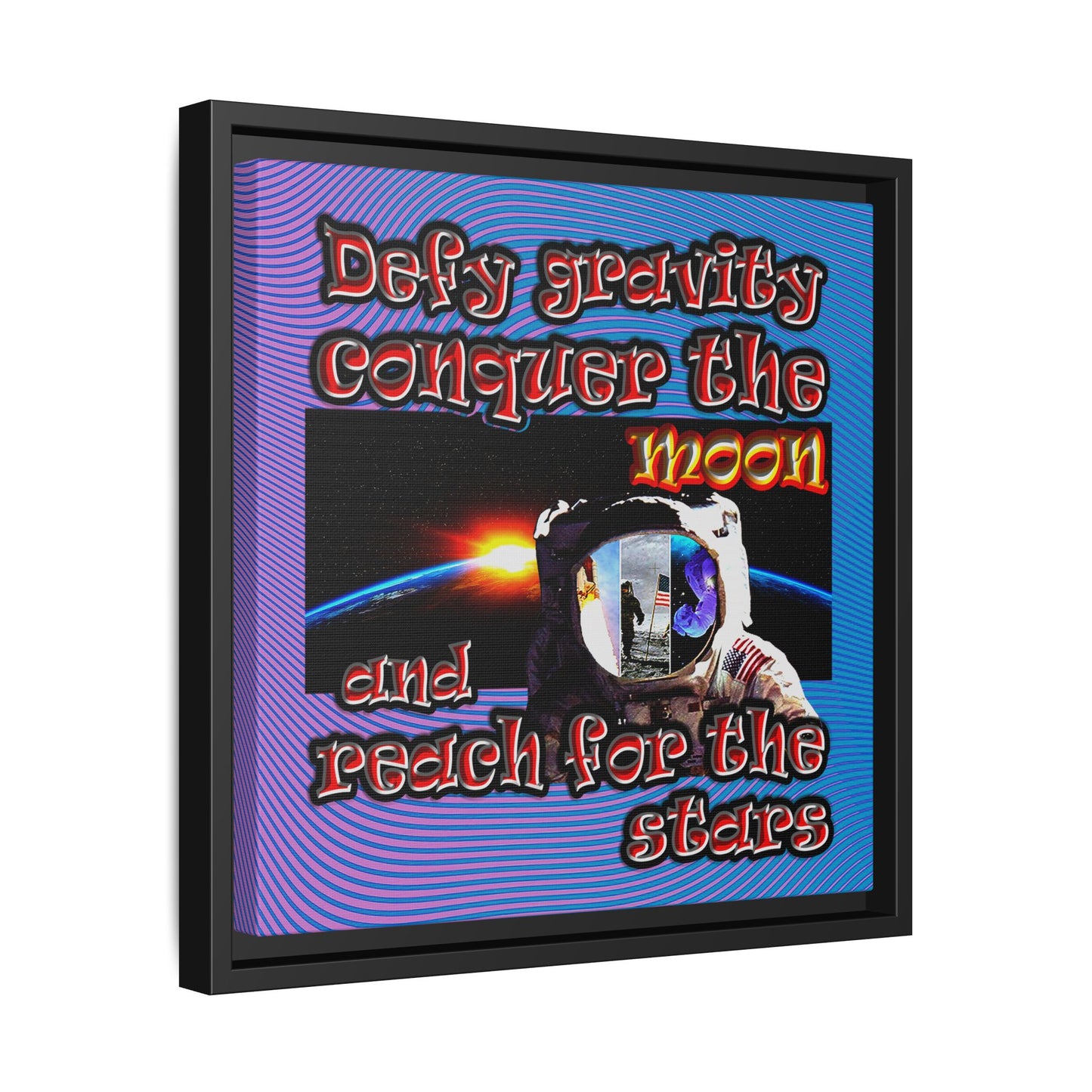 defy conquer reach - framed canvas art (light blue-purple wave)