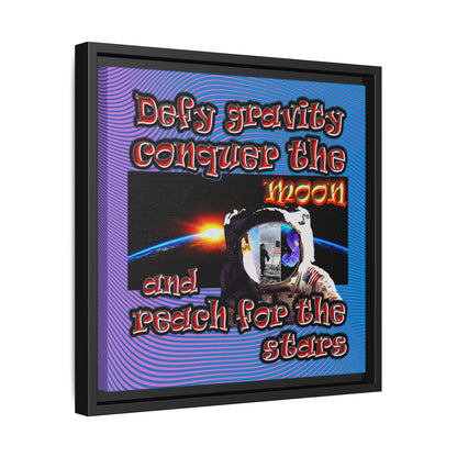 defy conquer reach - framed canvas art (light blue-purple wave)