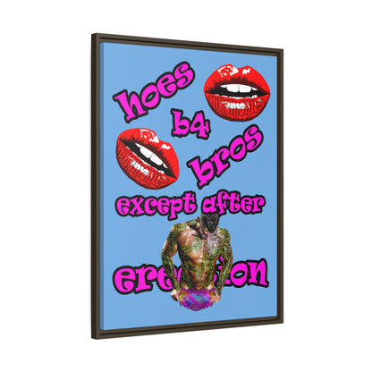 hoes b4 bros - framed canvas art (light blue)