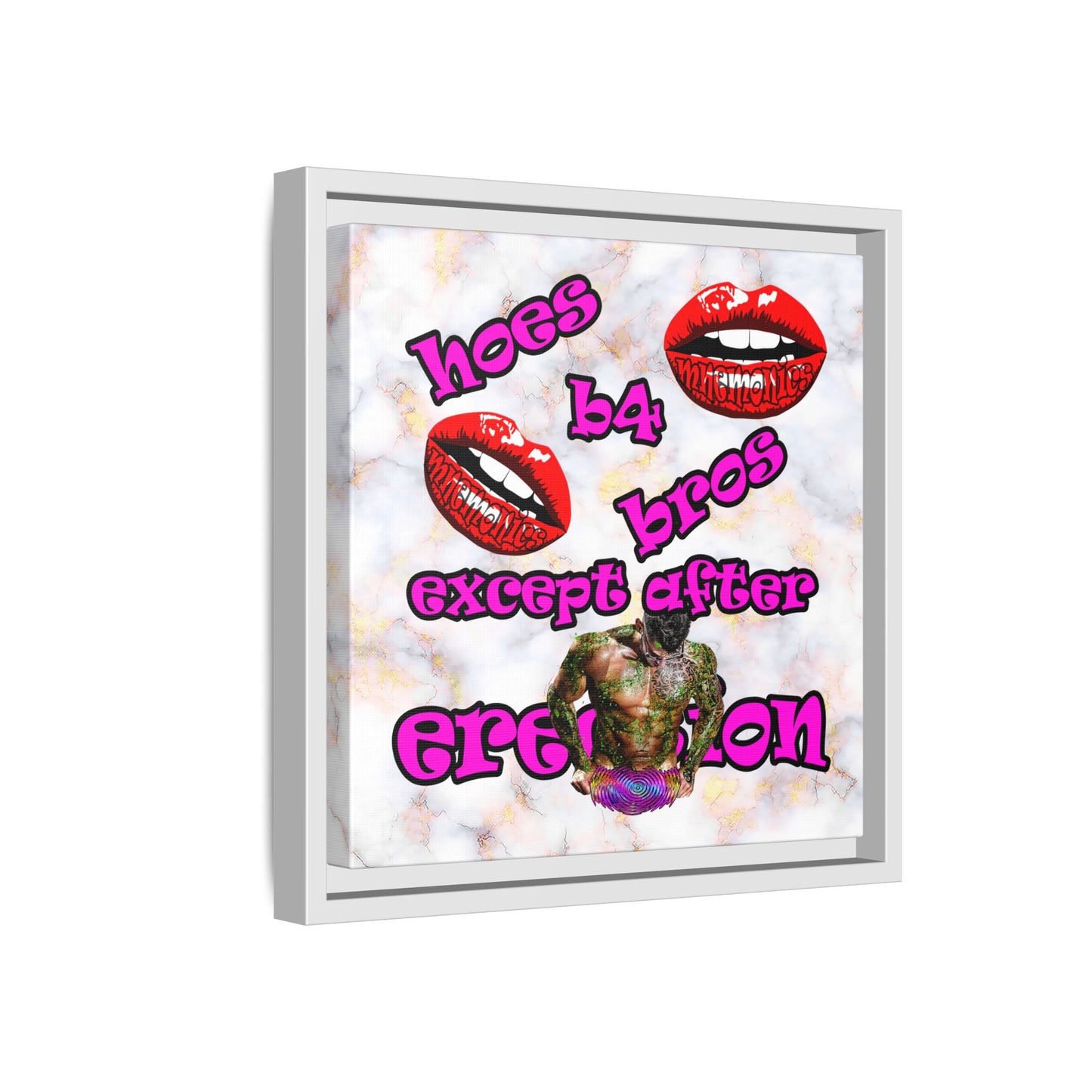 hoes b4 bros - framed canvas art (white marble)