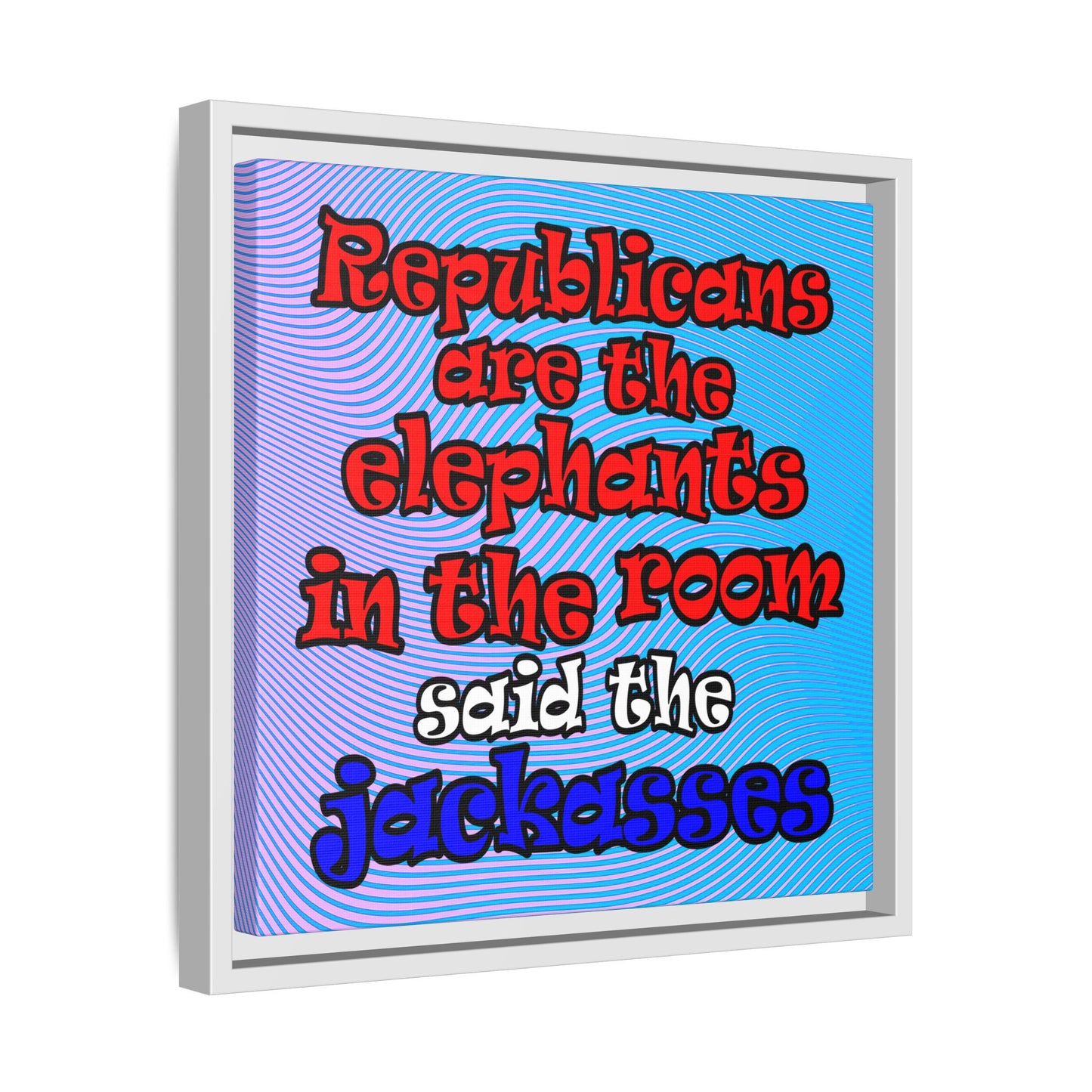 donkeys and elephants - framed canvas art (light blue-purple wave)