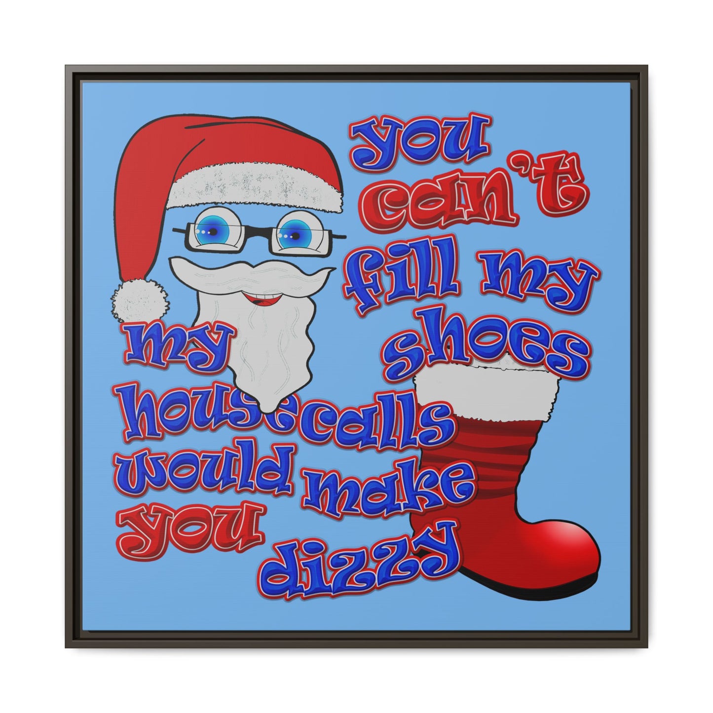 santa's shoes - framed canvas art (light blue)
