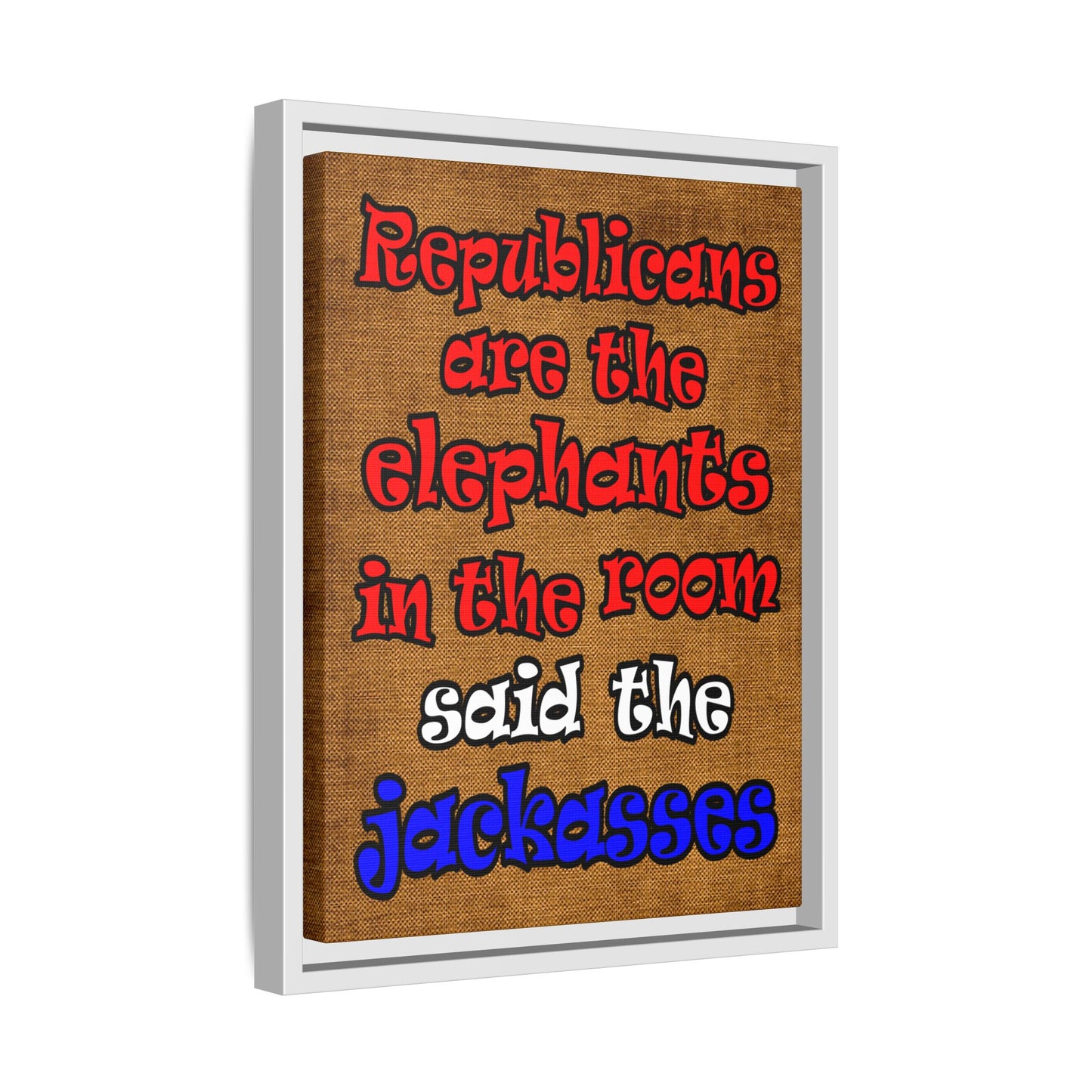 donkeys and elephants - framed canvas art (brown papyrus)