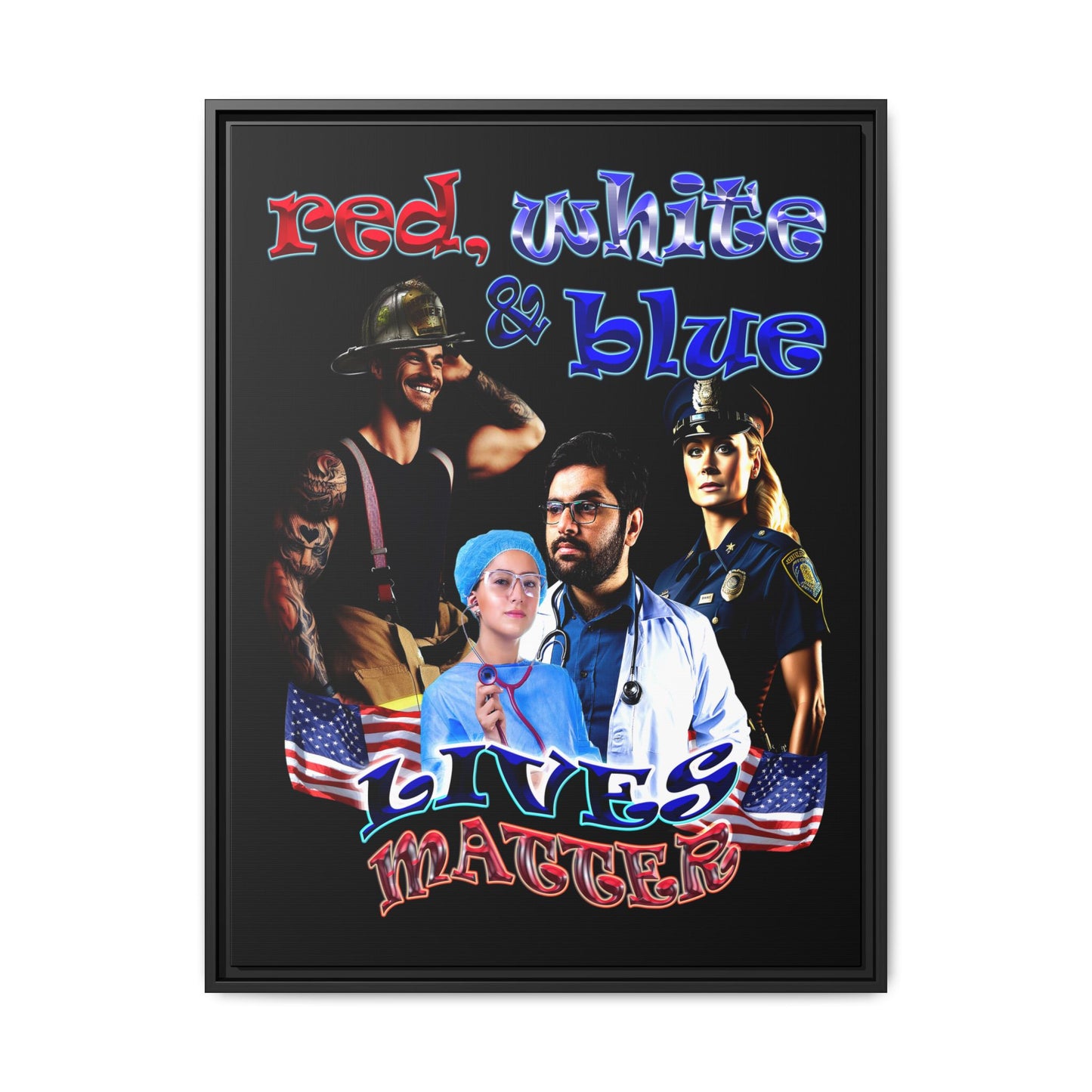 rw&b lives matter - framed canvas art (black)