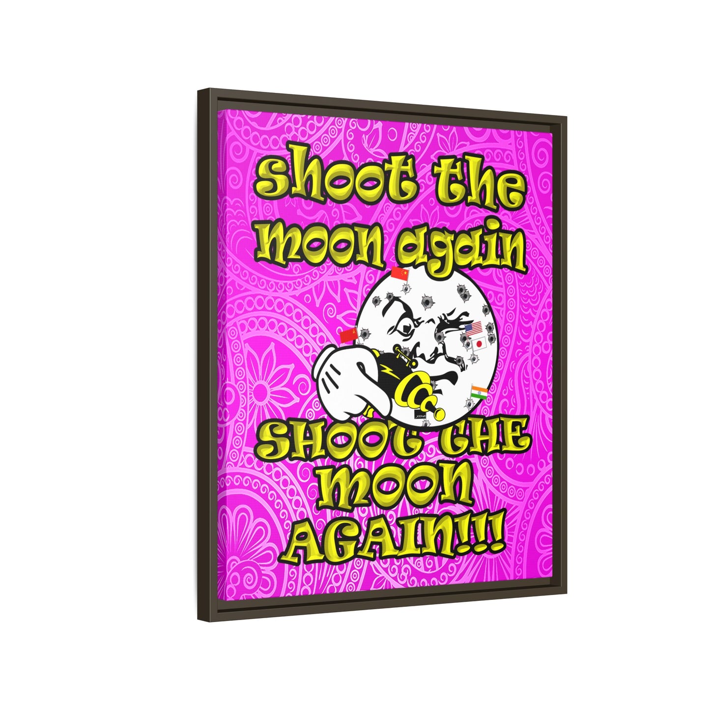 shoot the moon again - framed canvas art (pink swirl)