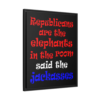 donkeys and elephants - framed canvas art (black)