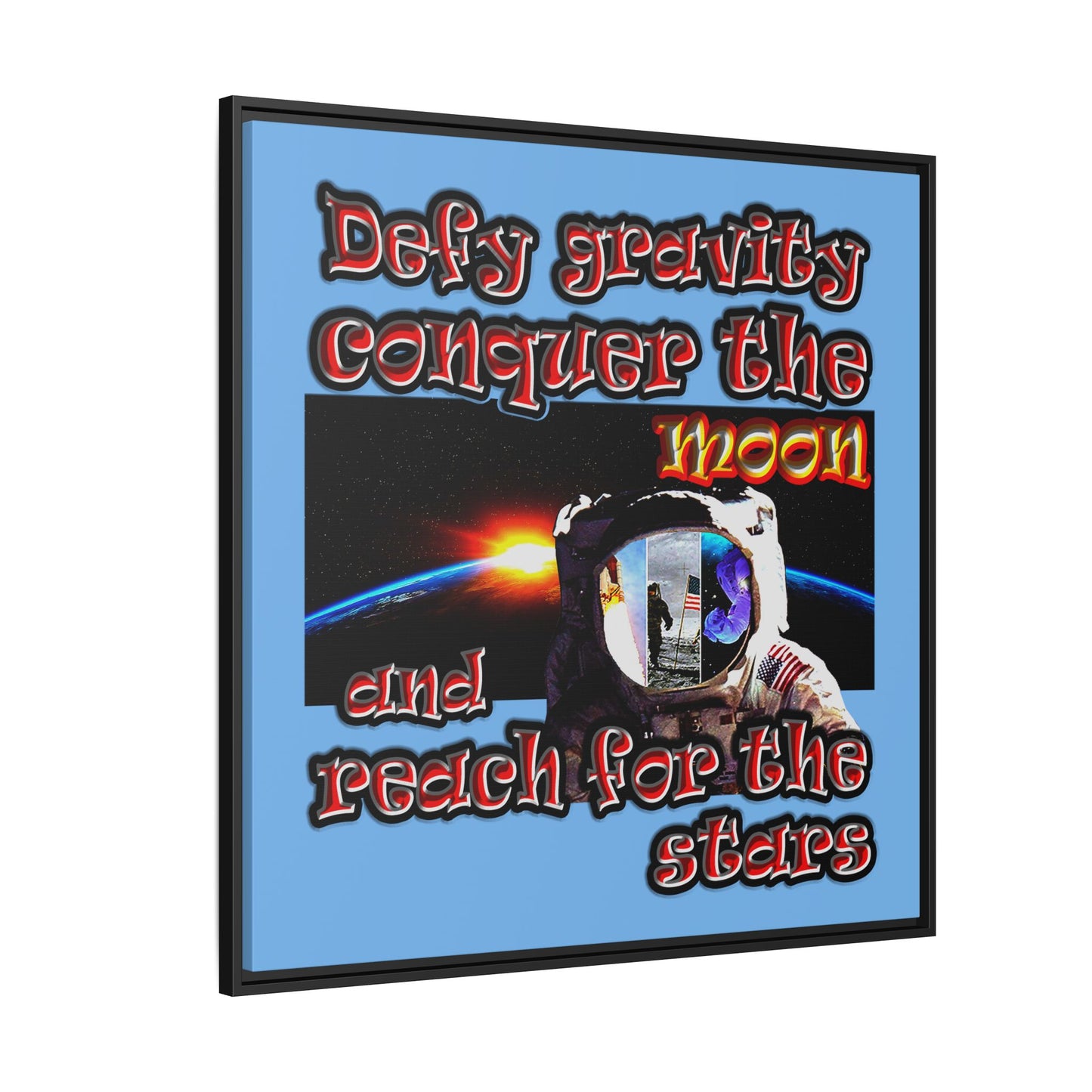defy conquer reach - framed canvas art (light blue)