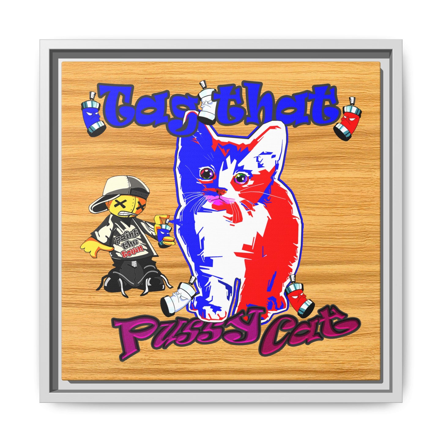 tag that - framed canvas art (butterscotch wood finish)