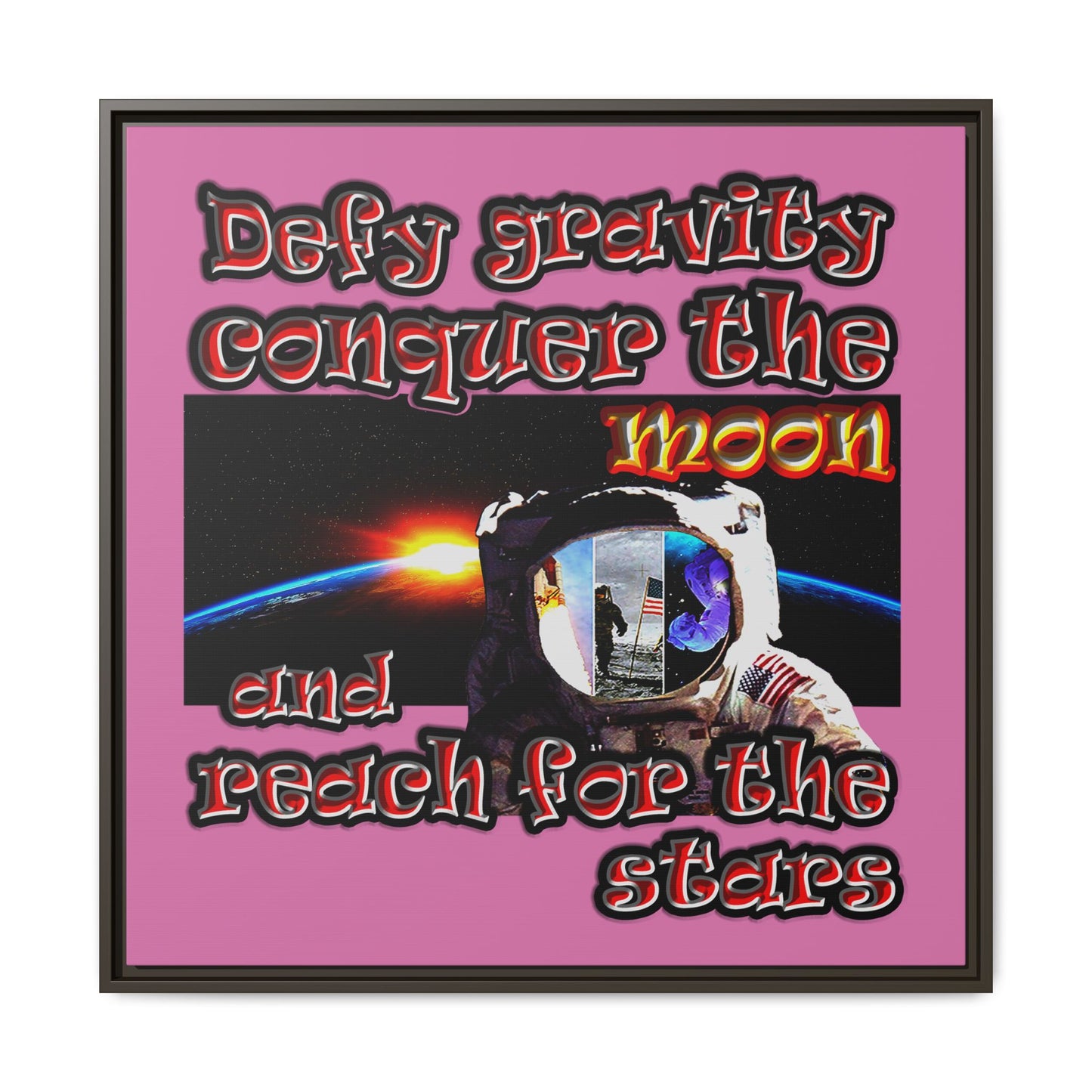 defy conquer reach - framed canvas art (light pink)