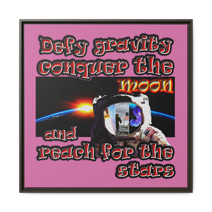 defy conquer reach - framed canvas art (light pink)