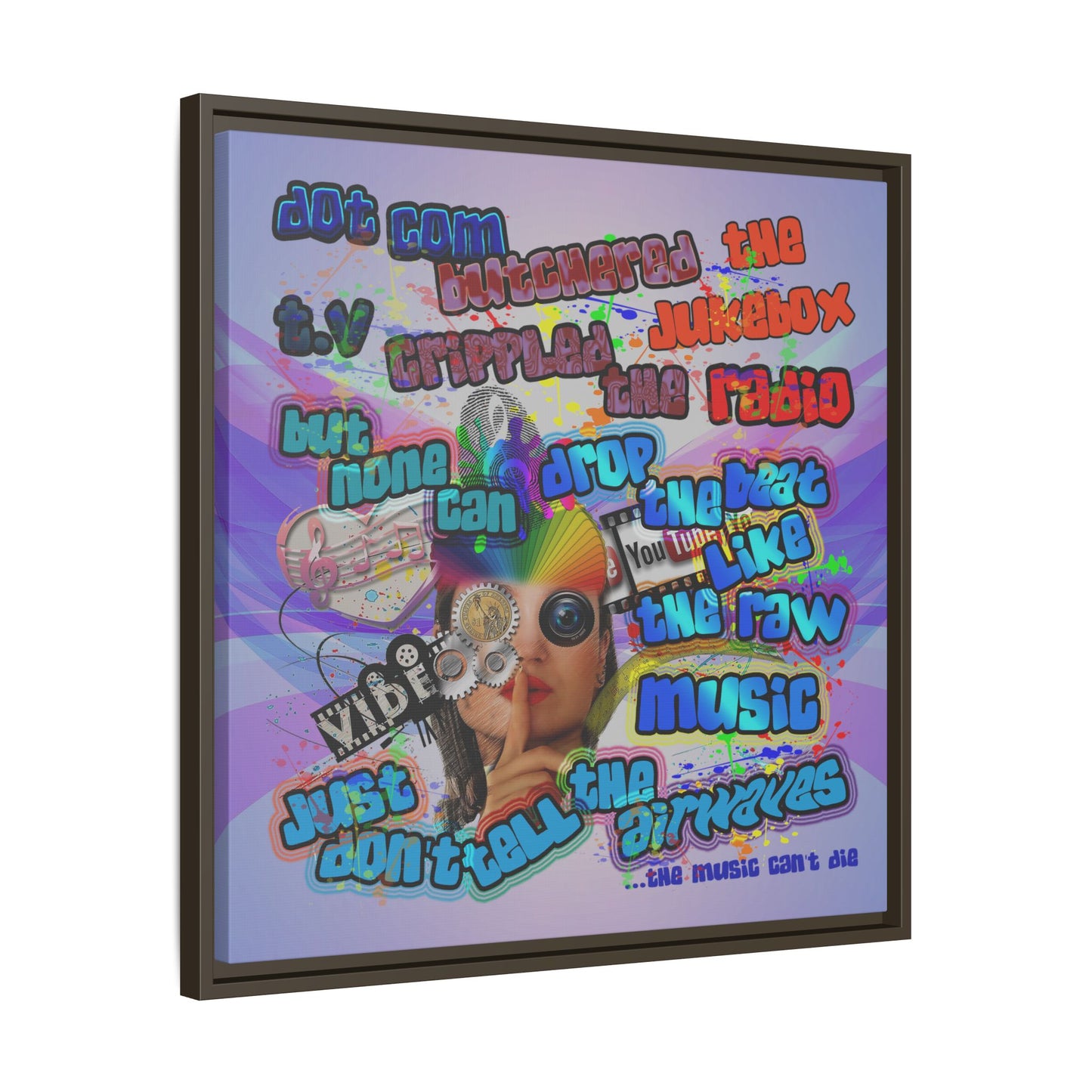 drop the beat - framed canvas art (light blue-pink wave)
