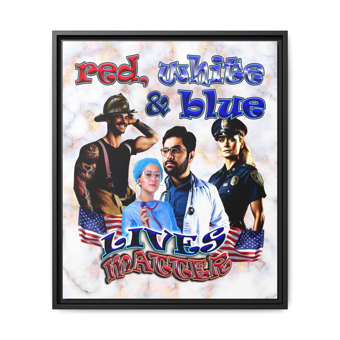 rw&b lives matter - framed canvas art (white marble)