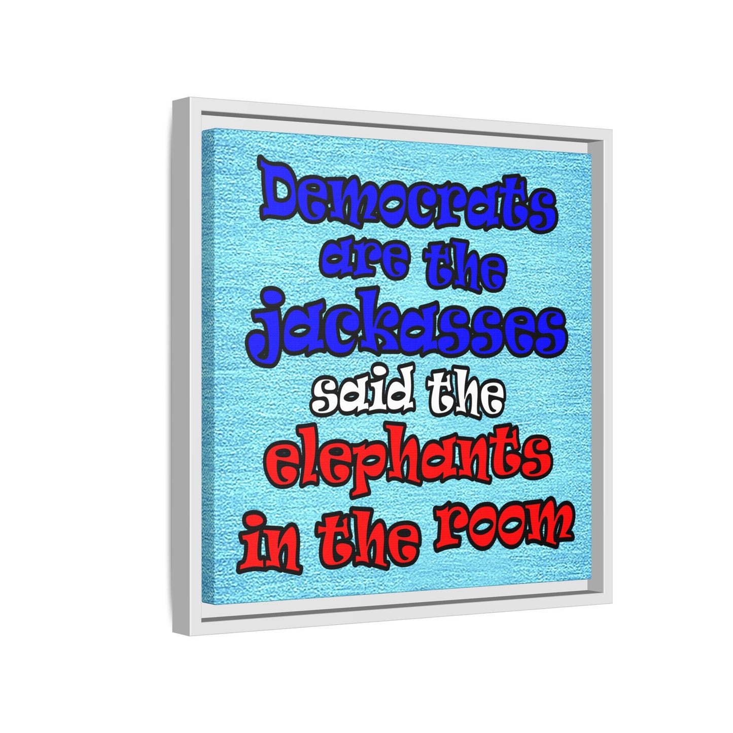 donkeys and elephants - framed canvas art (faded blue)