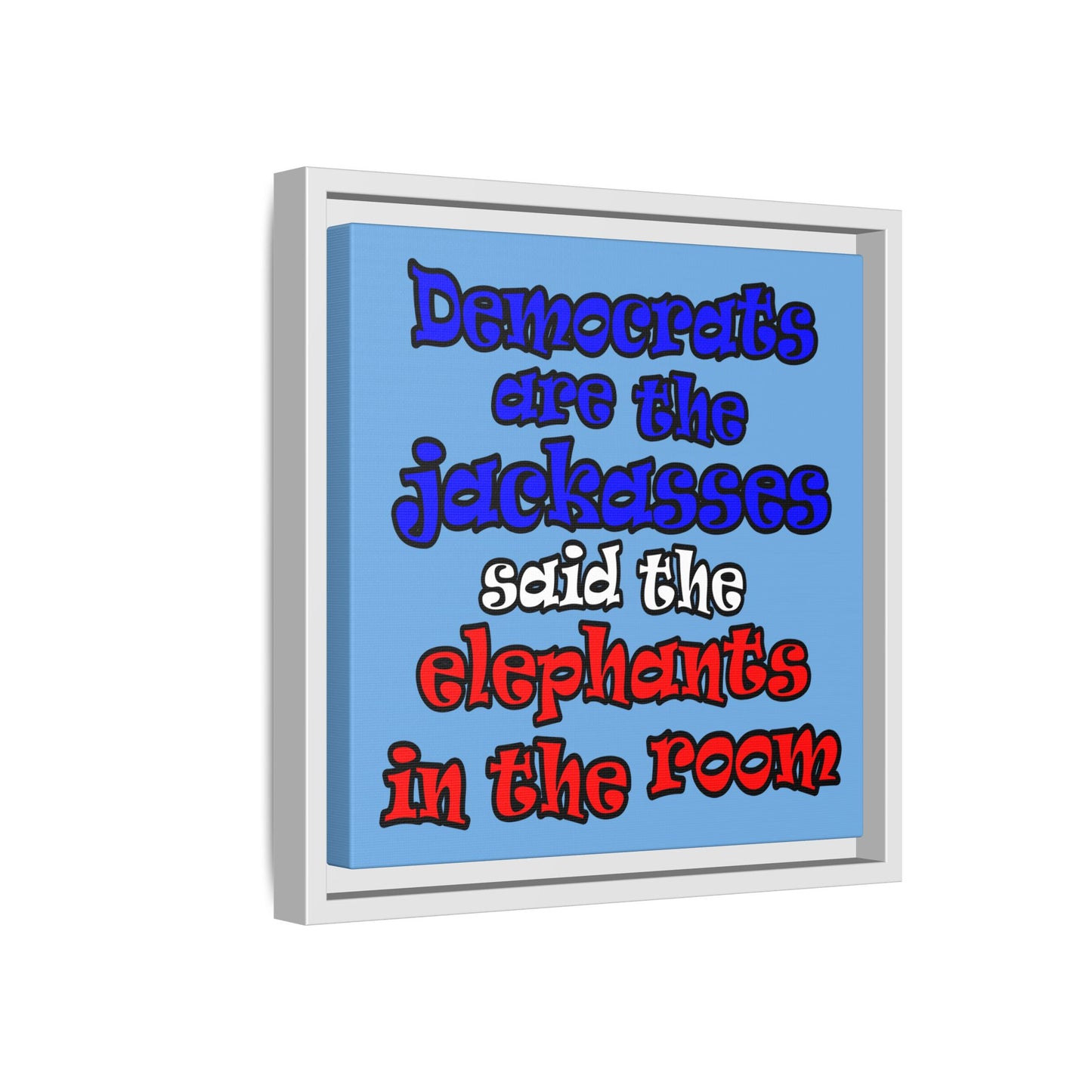 donkeys and elephants - framed canvas art (light blue)