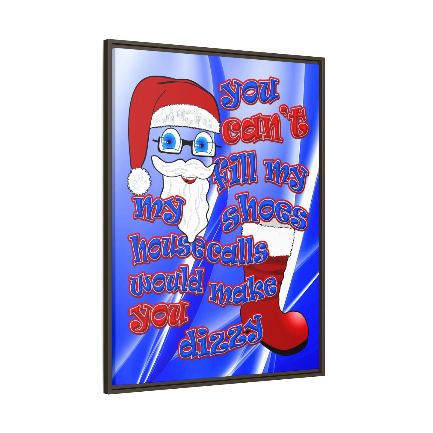 santa's shoes - framed canvas art (blue-white wave)